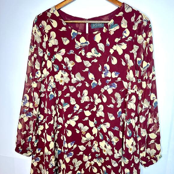 ASTR The Label Wine Red Floral Long Sleeve Lined Mini Dress Medium / Small - Picture 4 of 10